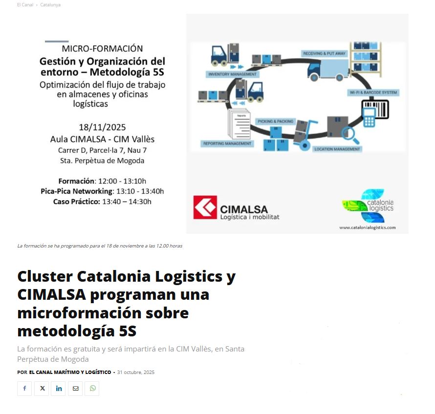 Cluster Catalonia Logistics y CIMALSA programan una microformación sobre metodología 5S