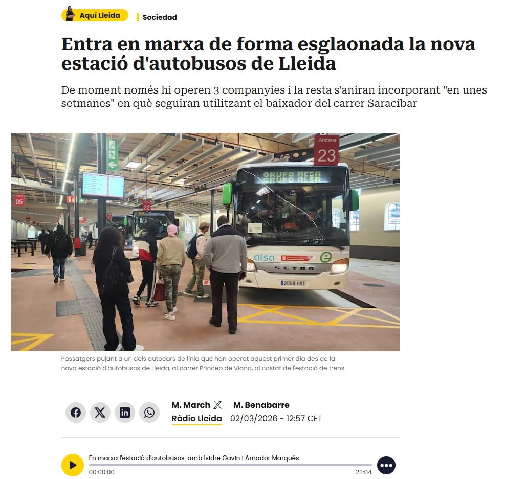 Entra en marxa de forma esglaonada la nova estació d'autobusos de Lleida